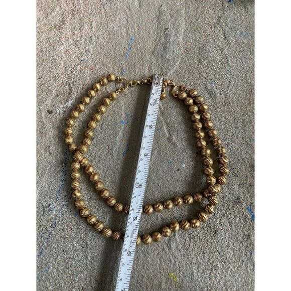 Vintage Necklace Collar Gold Plated Engraved Beaded Double Layer - Picture 4 of 8